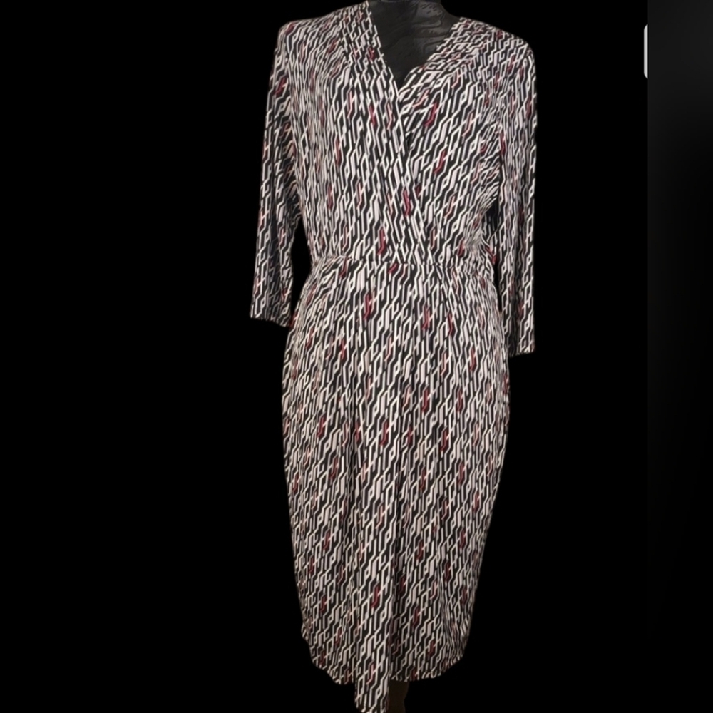 White House Black Market Mock Wrap Mini Geometric Print Dress Womens Size Medium - Picture 11 of 12